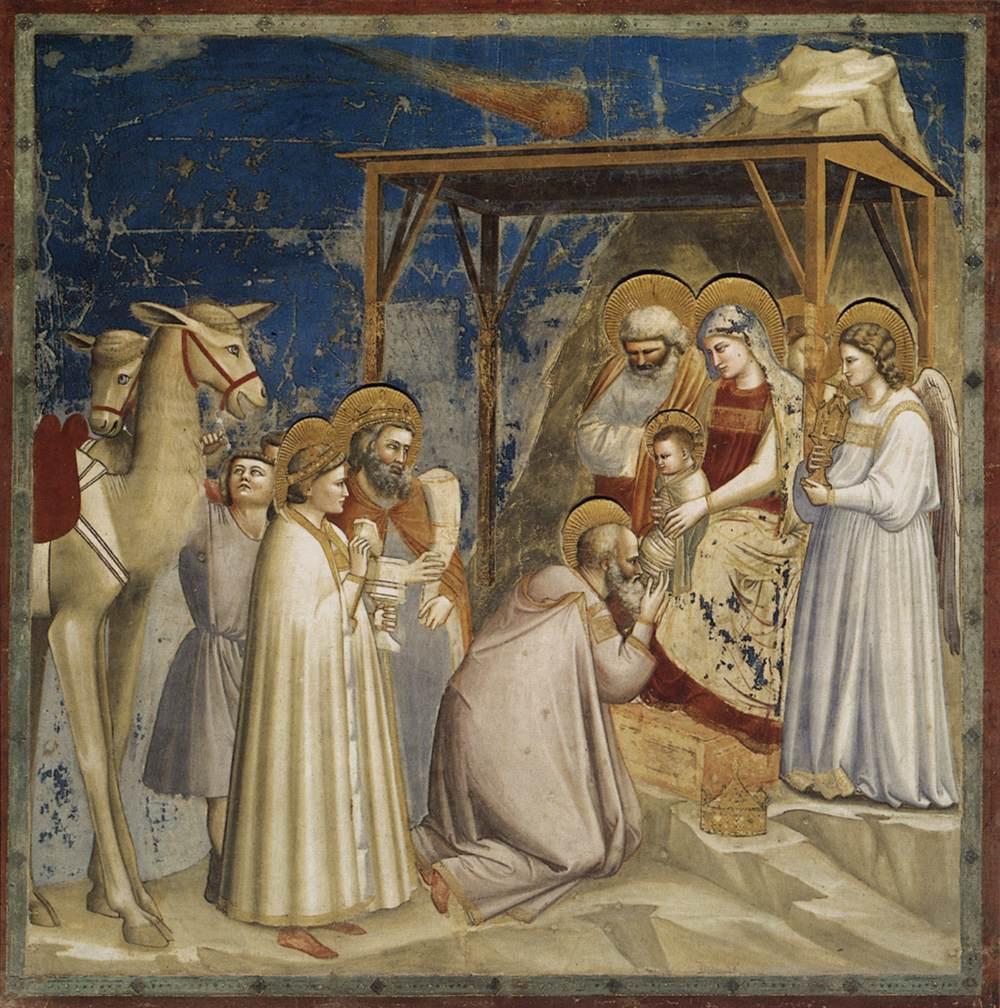 Giotto's Adoration in the Scrovegni Chapel, 1305 — he painted the star as a comet, having seen Halley's with his own eyes four years before.